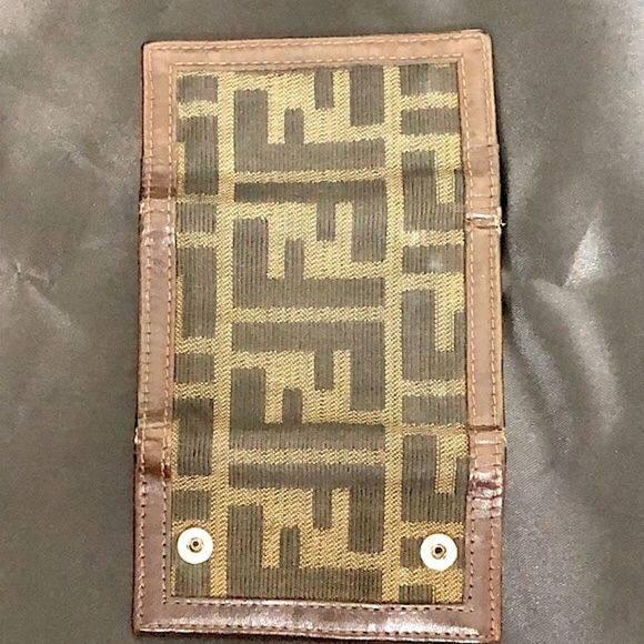 FENDI Zucca Tan Navy Canvas and Brown Leather Trim Snap Close Trifold Key Case - Picture 15 of 17